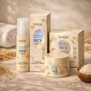 SOQU Rice Serum + Cream Set 2pc Korean Brightening Hyaluronic Niacinamide